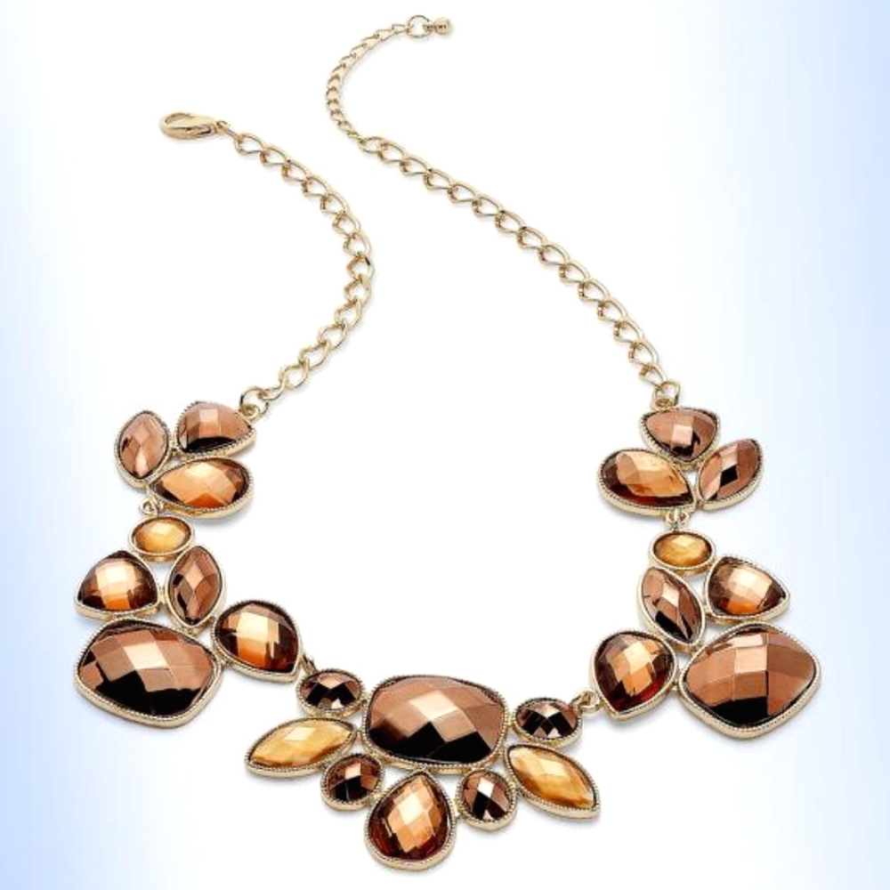 Statement Necklace | Earth-Tone Bronze Stone Frontal Necklace